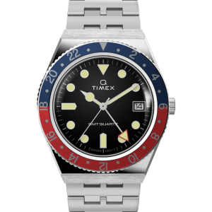 Q Timex GMT 38mm Stainless Steel Bracelet Watch