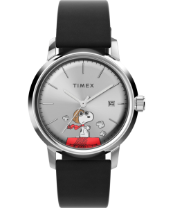 Peanuts  x Timex Marlin  Automatic Snoopy Flying Ace 40mm Leather Strap Watch