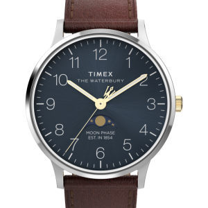 Waterbury Classic Moon Phase 40mm Leather Strap Watch