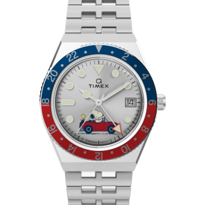 Peanuts x Q Timex GMT 38mm Stainless Steel Bracelet Watch