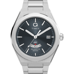 Q Timex Continental GMT 39mm Stainless Steel Bracelet Watch