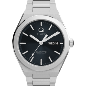 Q Timex Continental Day and Date 39mm Stainless Steel Bracelet Watch