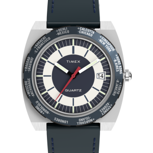 Q Timex 1972 World Time 39mm Leather Strap Watch