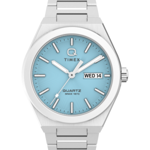 Q Timex Continental Day and Date 39mm Stainless Steel Bracelet Watch